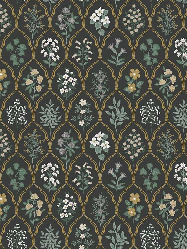Hawthorne Black Cream Wallpaper RI5133 by Rifle Paper Co Wallpaper for sale at Wallpapers To Go
