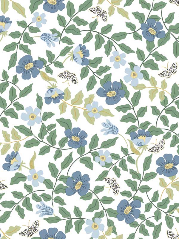 Primrose Blue Off White Peel and Stick Wallpaper PSW1316RL by Rifle Paper Co Wallpaper for sale at Wallpapers To Go