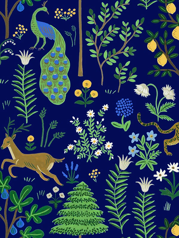 Menagerie Blue Peel and Stick Wallpaper PSW1323RL by Rifle Paper Co Wallpaper for sale at Wallpapers To Go