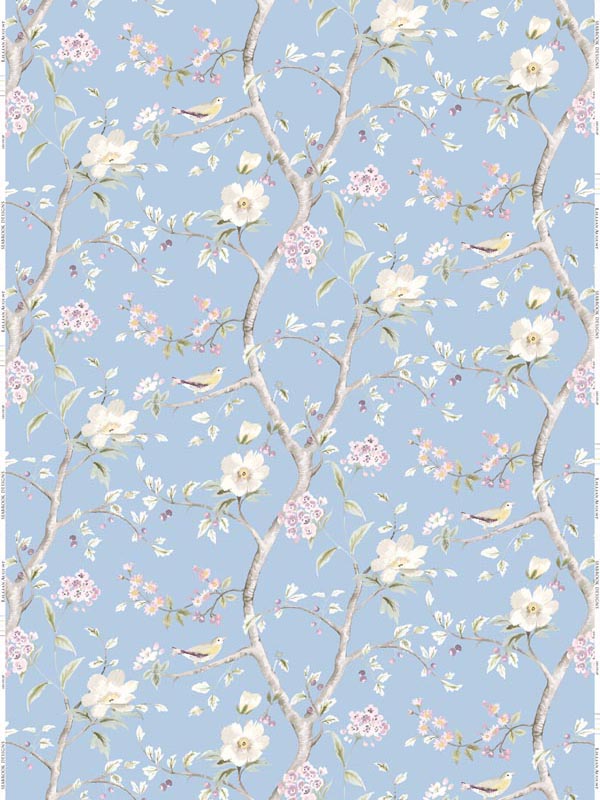 Southport Floral Trail Sky Blue Arrowroot Fabric LN11912F by Seabrook Wallpaper for sale at Wallpapers To Go