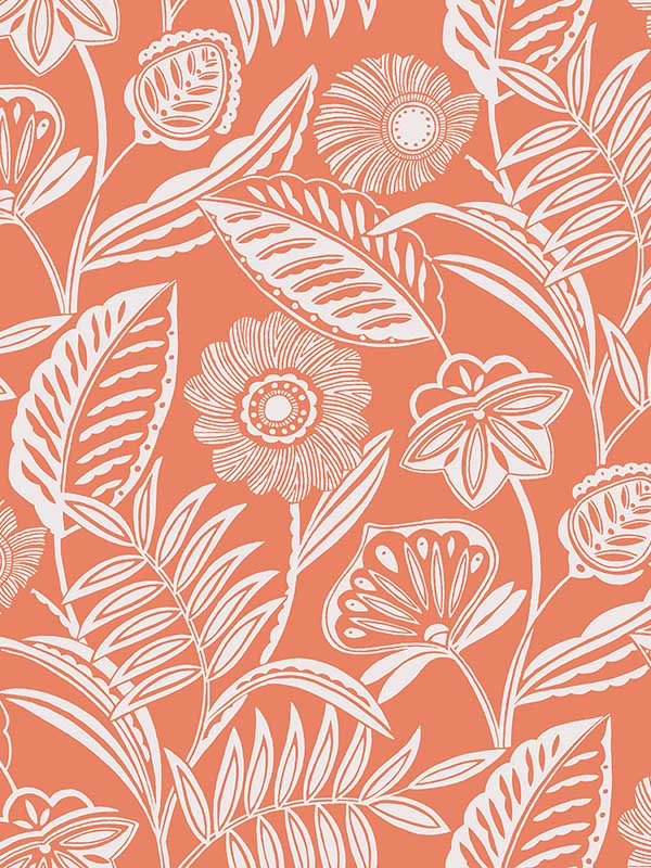Alma Coral Tropical Floral Wallpaper 296987528 by A Street Prints Wallpaper for sale at Wallpapers To Go