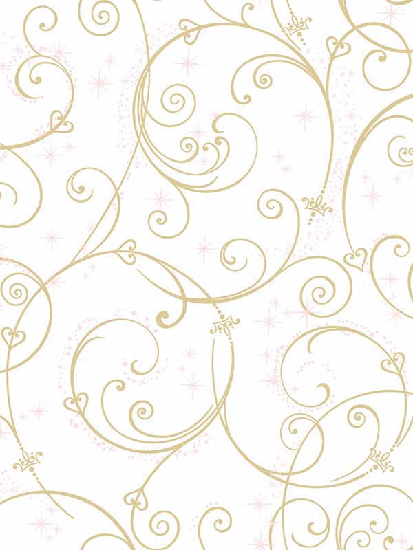 Disney Princess Perfect Scroll Gold Glitter Wallpaper DI0905 by York Wallpaper for sale at Wallpapers To Go