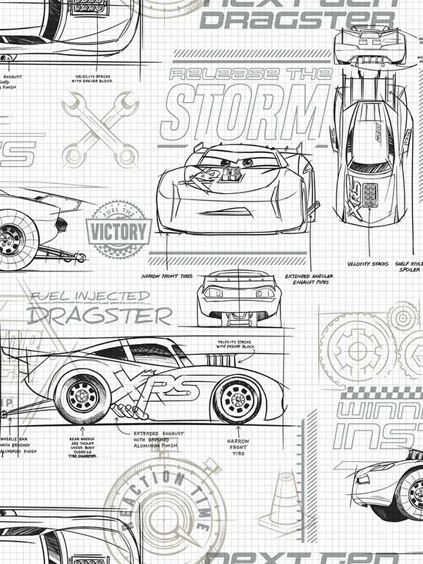 Disney Pixar Cars Schematic Neutral Wallpaper DI0917 by York Wallpaper for sale at Wallpapers To Go