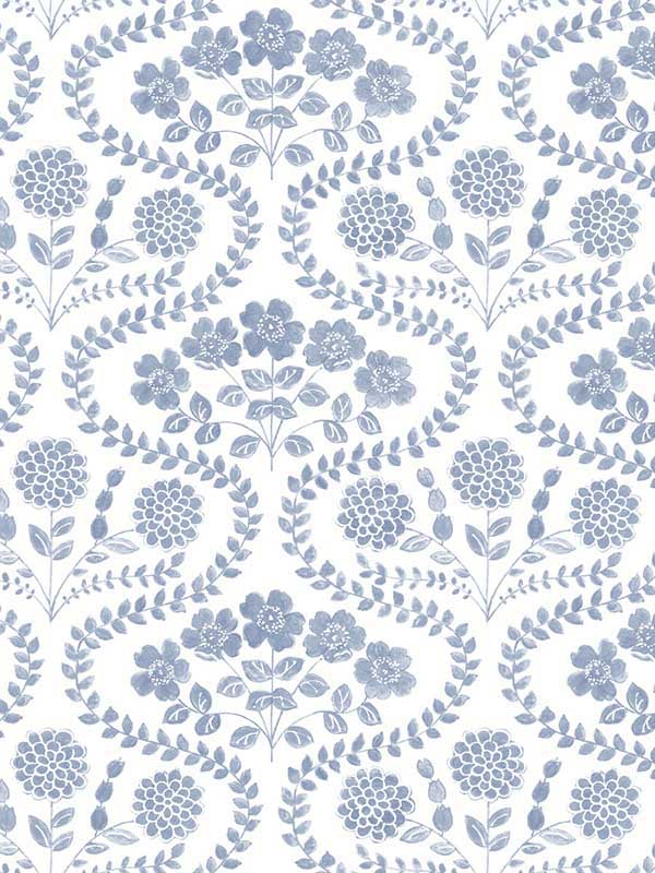 Folksy Floral Blue White Wallpaper FH4023 by York Wallpaper for sale at Wallpapers To Go