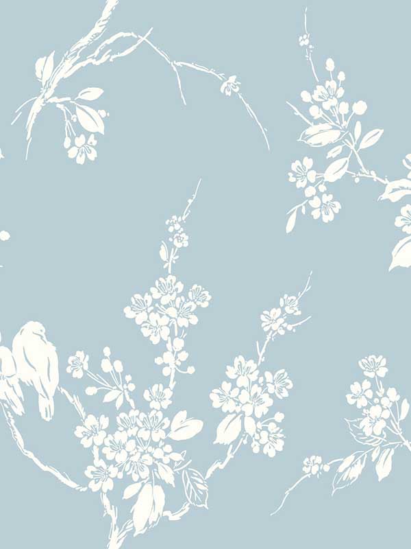 York Wallcoverings SS2593 Silhouettes Imperial Blossoms Branch Wallpaper Blue 