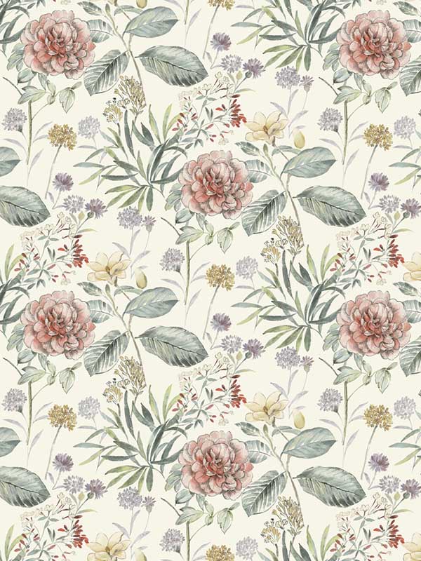 Midsummer Floral Coral Wallpaper TL1919 by York Wallpaper for sale at Wallpapers To Go