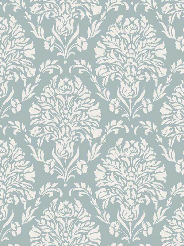 Block Print Damask Blue Wallpaper TL1933 by York Wallpaper for sale at Wallpapers To Go