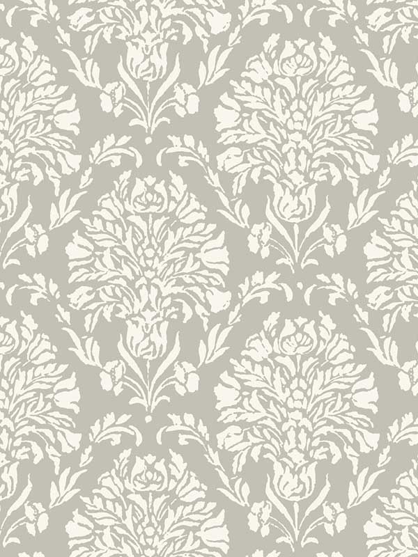 Block Print Damask Gray Wallpaper TL1935 by York Wallpaper for sale at Wallpapers To Go