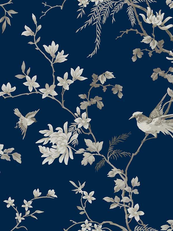 Bird And Blossom Chinoserie Blue Wallpaper KT2171 by Ronald Redding Wallpaper for sale at Wallpapers To Go