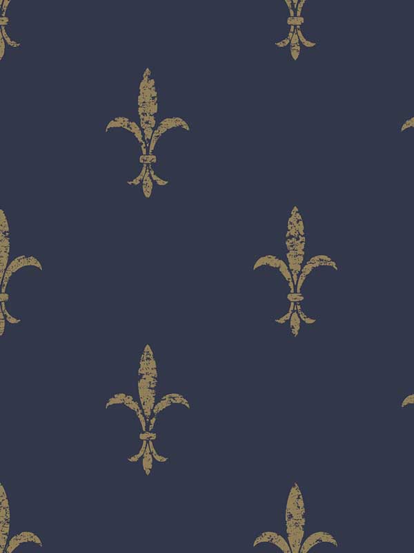 Fleur De Lis Navy Gold Wallpaper KT2191 by Ronald Redding Wallpaper for sale at Wallpapers To Go