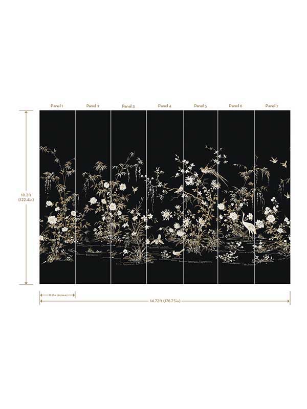 Flowering Vine Chino Black 7 Panel Mural KT2264M by Ronald Redding Wallpaper for sale at Wallpapers To Go