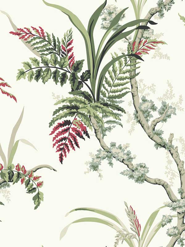 Enchanted Fern Green Red Wallpaper GR5993 by York Wallpaper for sale at Wallpapers To Go