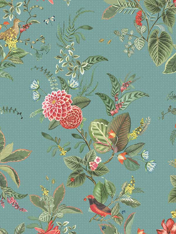 Floris Turquoise Woodland Floral Wallpaper 300115 by Eijffinger Wallpaper for sale at Wallpapers To Go