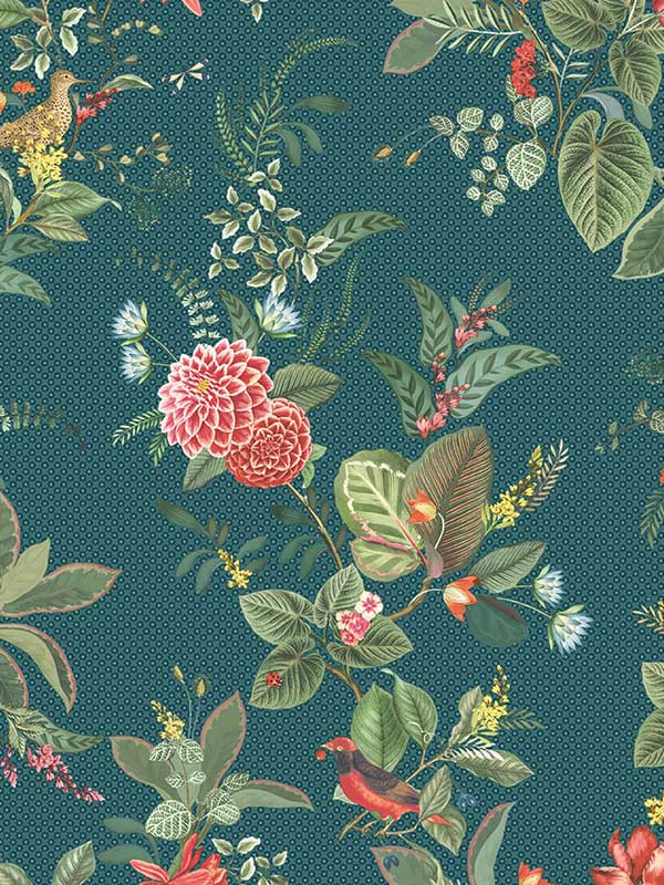 Floris Teal Woodland Floral Wallpaper 300116 by Eijffinger Wallpaper for sale at Wallpapers To Go