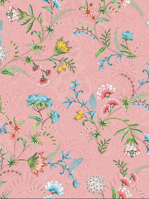 La Majorelle Pink Ornate Floral Wallpaper 300122 by Eijffinger Wallpaper for sale at Wallpapers To Go