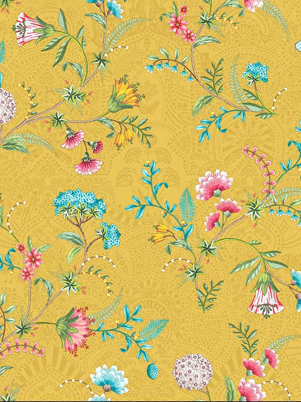 La Majorelle Yellow Ornate Floral Wallpaper 300123 by Eijffinger Wallpaper for sale at Wallpapers To Go