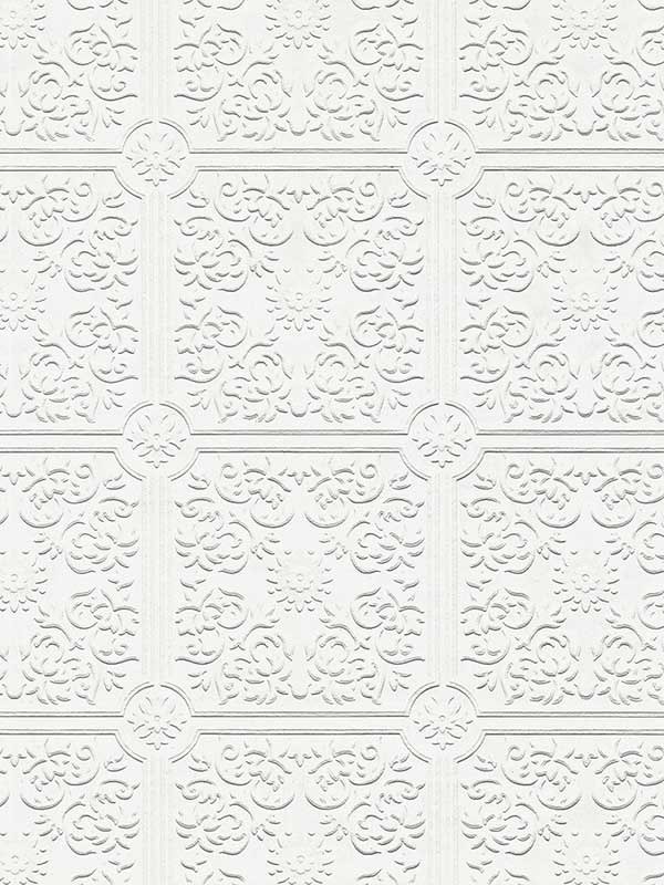 Nico White Tin Ceiling Square Paintable Wallpaper 400096291 by Brewster Wallpaper for sale at Wallpapers To Go