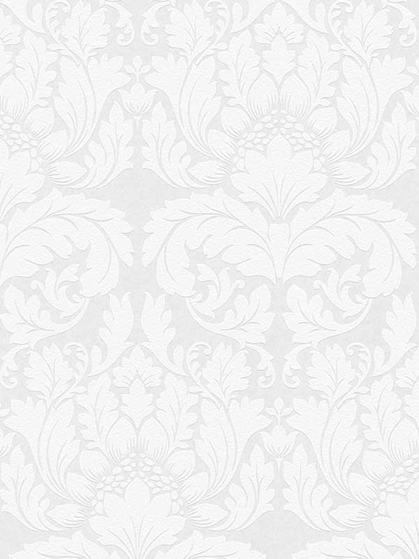 Jan White Damask Paintable Wallpaper 4000951351 by Brewster Wallpaper for sale at Wallpapers To Go