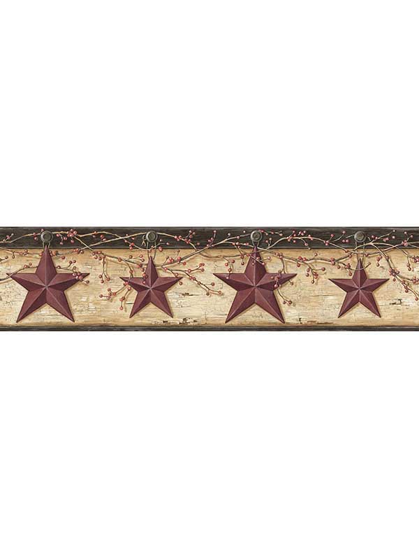 Ennis Maroon Rustic Barn Star Border 312344603 by Chesapeake Wallpaper for sale at Wallpapers To Go