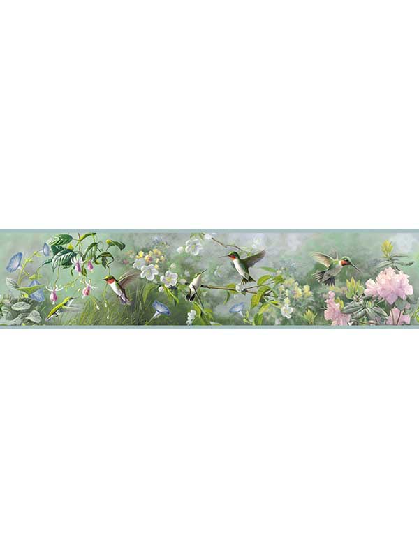 Ruby Light Blue Hummingbird Garden Border 312348531 by Chesapeake Wallpaper for sale at Wallpapers To Go