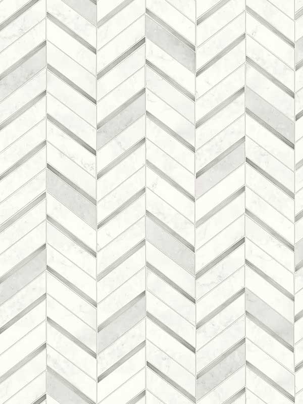 Chevron Marble Tile Metallic Silver and Pearl Gray Wallpaper NW39208 by  NextWall Wallpaper