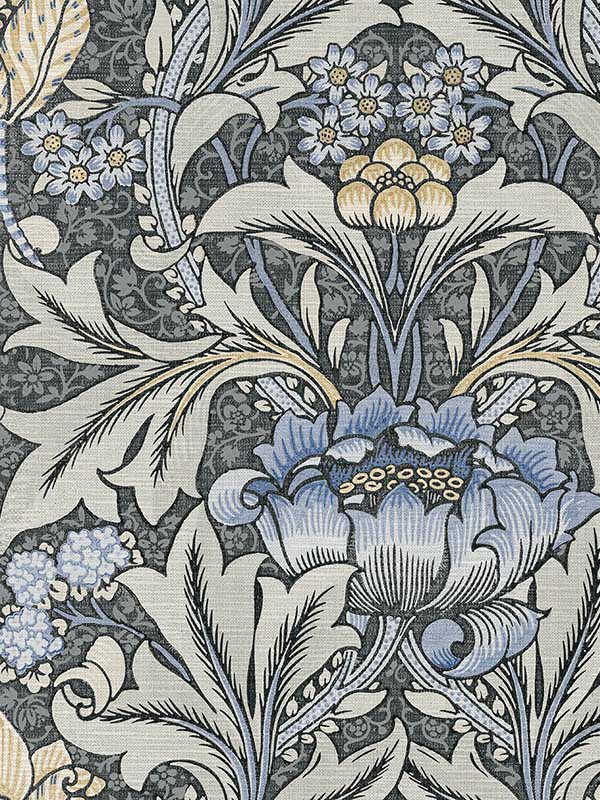 Morris Flower Charcoal and Carolina Blue Wallpaper NW41500 by NextWall Wallpaper for sale at Wallpapers To Go