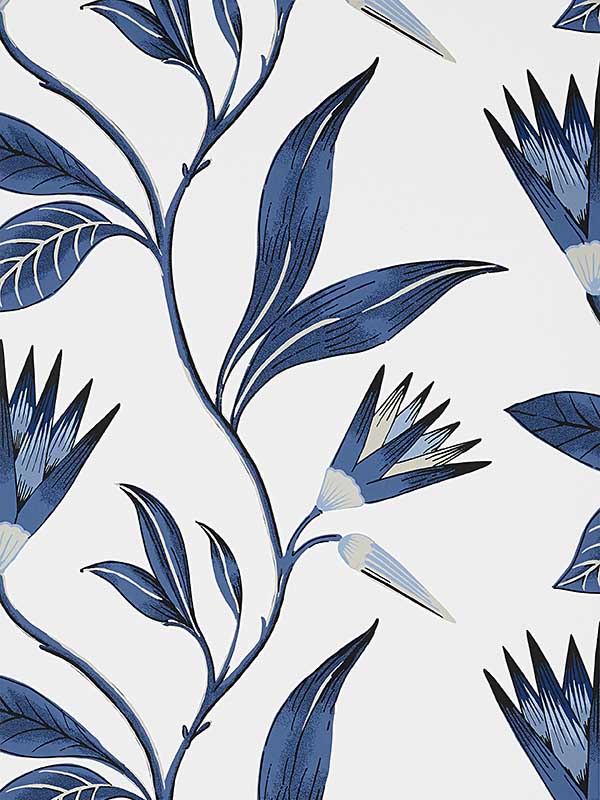 Cleo Vine Blue and White Wallpaper AT9621 by Anna French Wallpaper for sale at Wallpapers To Go