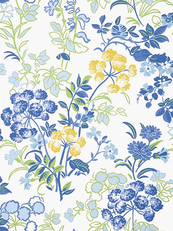 Spring Garden Blue and White Wallpaper T14336 by Thibaut Wallpaper for sale at Wallpapers To Go