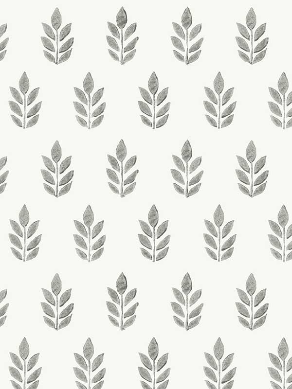 Ervic Charcoal Leaf Block Print Wallpaper 312211300 by Chesapeake Wallpaper for sale at Wallpapers To Go