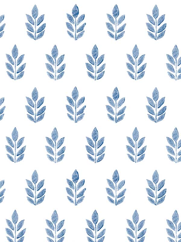 Ervic Blue Leaf Block Print Wallpaper 312211302 by Chesapeake Wallpaper for sale at Wallpapers To Go