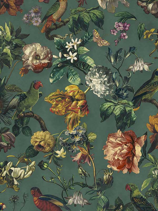 Claude Teal Floral Wallpaper 307305 by Eijffinger Wallpaper for sale at Wallpapers To Go