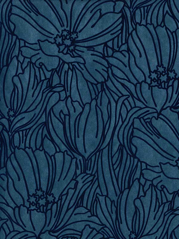 Selwyn Flock Dark Blue Floral Wallpaper 297087356 by A Street Prints Wallpaper for sale at Wallpapers To Go