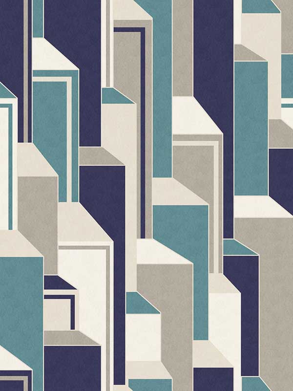 Deco Geometric Perry Teal and Indigo Wallpaper KTM1330 by Seabrook Wallpaper for sale at Wallpapers To Go