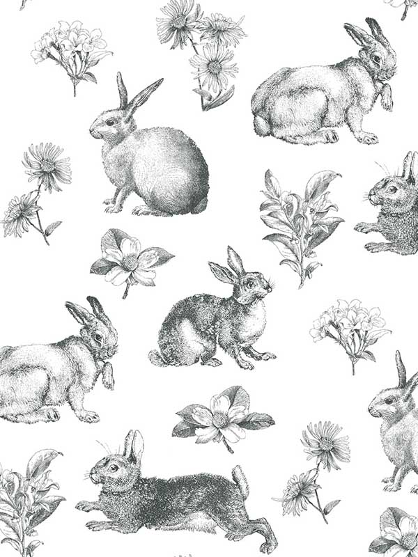 Bunny Toile Black White Wallpaper AT4263 by York Wallpaper for sale at Wallpapers To Go