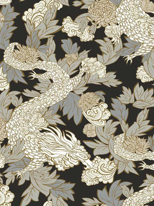 Ming Dragon Black Gold Wallpaper BW3801 by York Wallpaper for sale at Wallpapers To Go