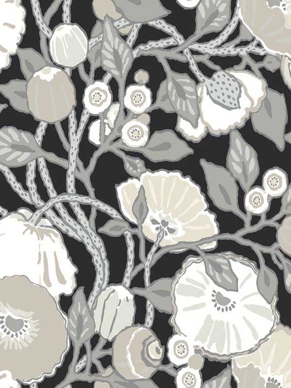 Vincent Poppies Black Cream Wallpaper BW3981 by York Wallpaper for sale at Wallpapers To Go