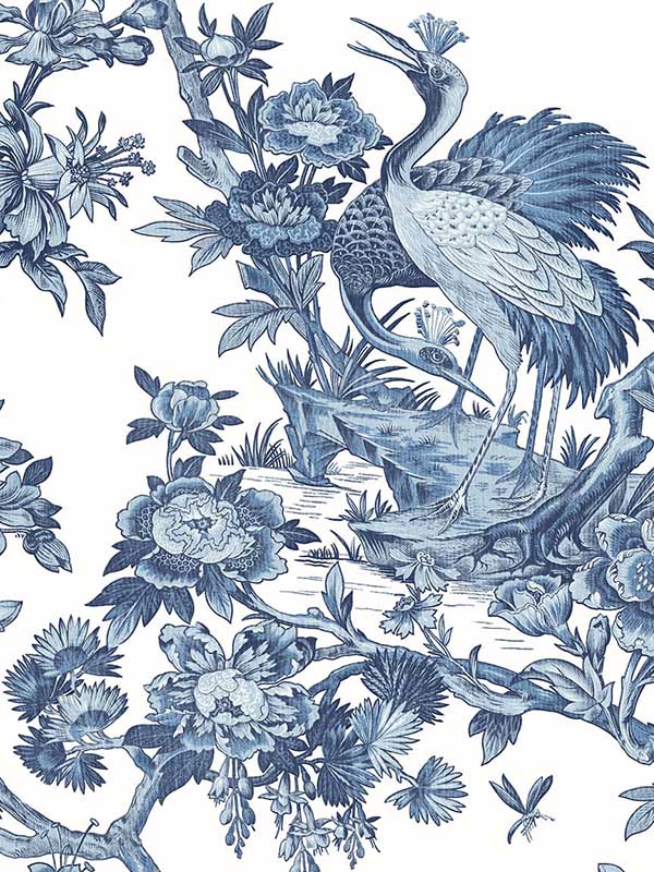 Crane Toile French Blue Wallpaper DT20200 by Dupont Wallpaper for sale at Wallpapers To Go