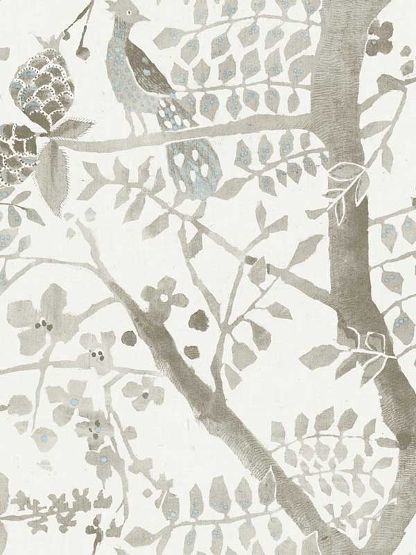 Peacock Block Print Off White Wallpaper BO6635 by Antonina Vella Wallpaper for sale at Wallpapers To Go
