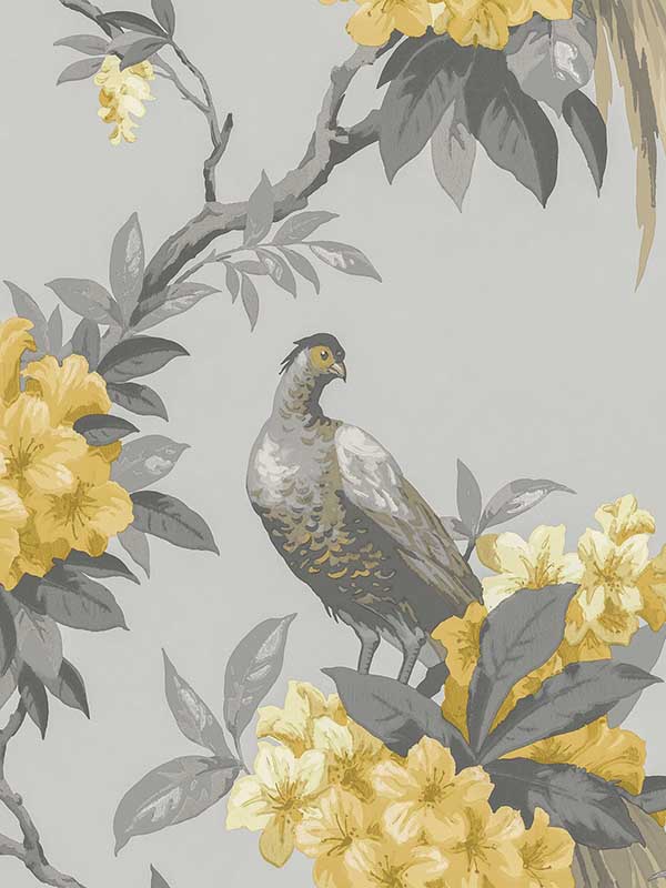 Golden Pheasant Grey Floral Wallpaper M1662 by Brewster Wallpaper for sale at Wallpapers To Go
