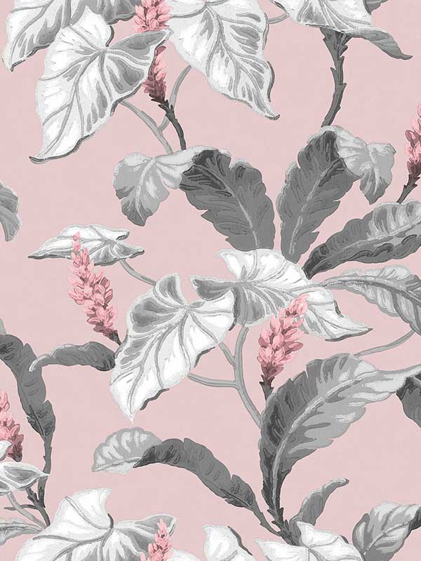 Meridian Parade Pink Tropical Leaves Wallpaper M1690 by Brewster Wallpaper for sale at Wallpapers To Go