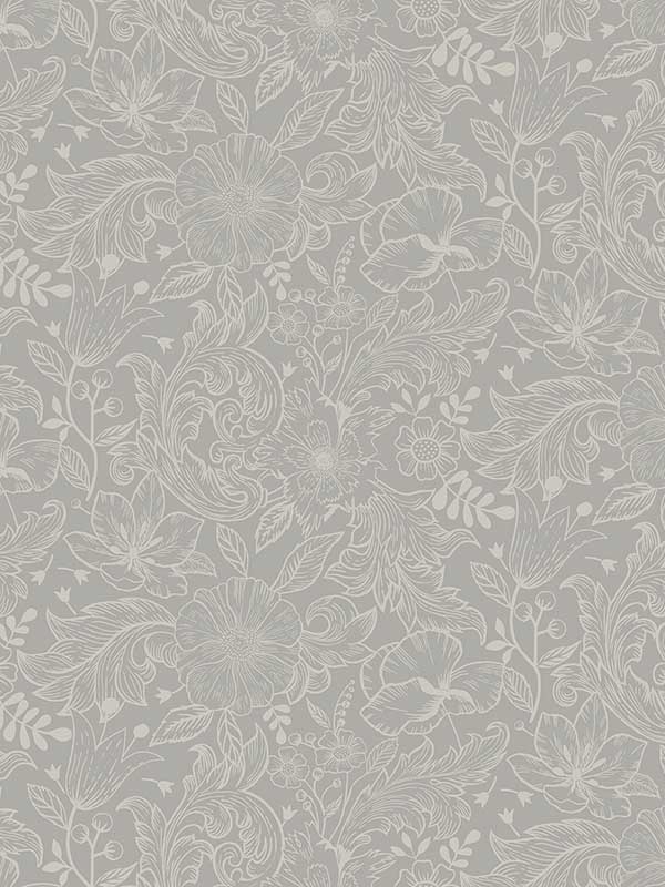 Wilma Grey Floral Block Print Wallpaper 299913126 by A Street Prints Wallpaper for sale at Wallpapers To Go