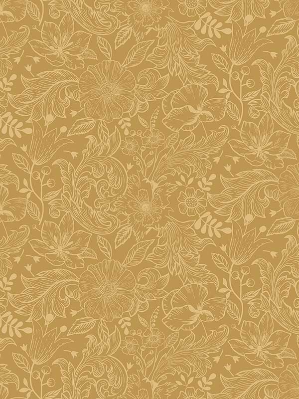 Wilma Yellow Floral Block Print Wallpaper 299913127 by A Street Prints Wallpaper for sale at Wallpapers To Go