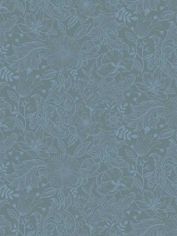 Wilma Blue Floral Block Print Wallpaper 299913128 by A Street Prints Wallpaper for sale at Wallpapers To Go