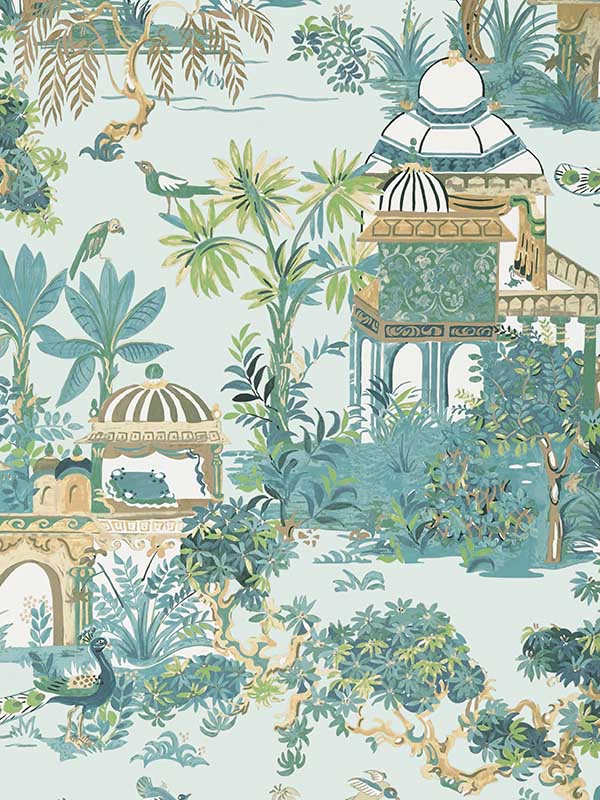 Mystic Garden Spa Blue Wallpaper T20826 by Thibaut Wallpaper for sale at Wallpapers To Go