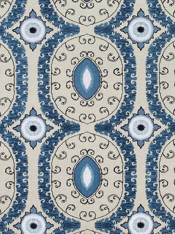 Castile Embroidery Blue Fabric AW72975 by Anna French Fabrics for sale at Wallpapers To Go
