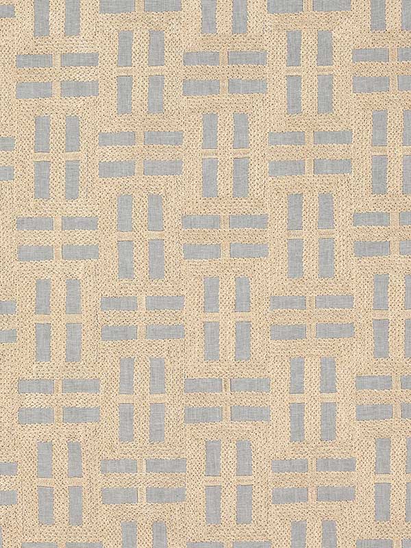 Lock Embroidery Gold on Grey Fabric AW73002 by Anna French Fabrics for sale at Wallpapers To Go