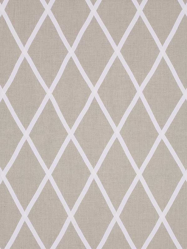 Tarascon Trellis Applique White on Natural Fabric AW78709 by Anna French Fabrics for sale at Wallpapers To Go
