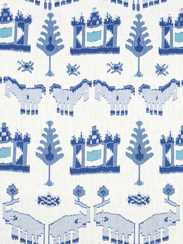 Kingdom Parade Blue and White Fabric F910641 by Thibaut Fabrics for sale at Wallpapers To Go
