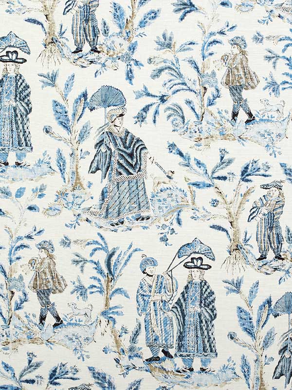 Royale Toile Blue Fabric F972573 by Thibaut Fabrics for sale at Wallpapers To Go
