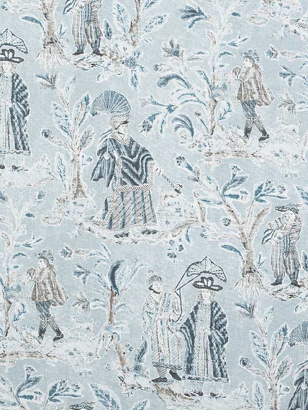 Royale Toile Aqua Fabric F972575 by Thibaut Fabrics for sale at Wallpapers To Go